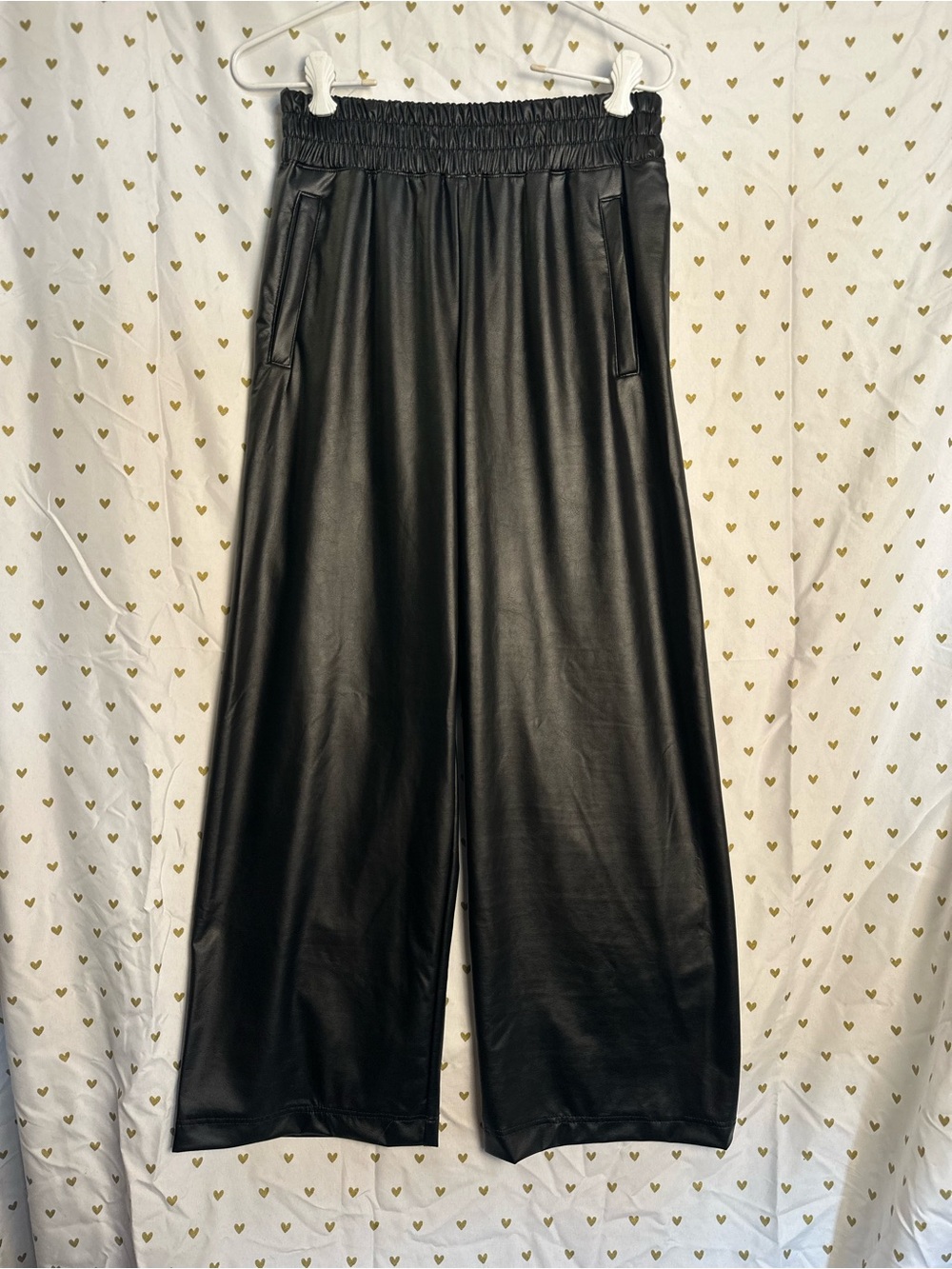 Offline by Aerie Black Faux Leather Wide Leg Pants “Real Lux” NWOT htf XS